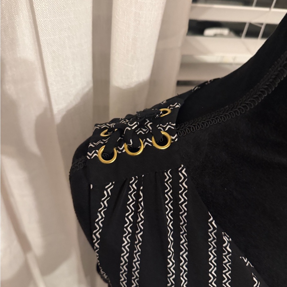 Ellen Tracy Gray Zigzag Pattern Top - image 2